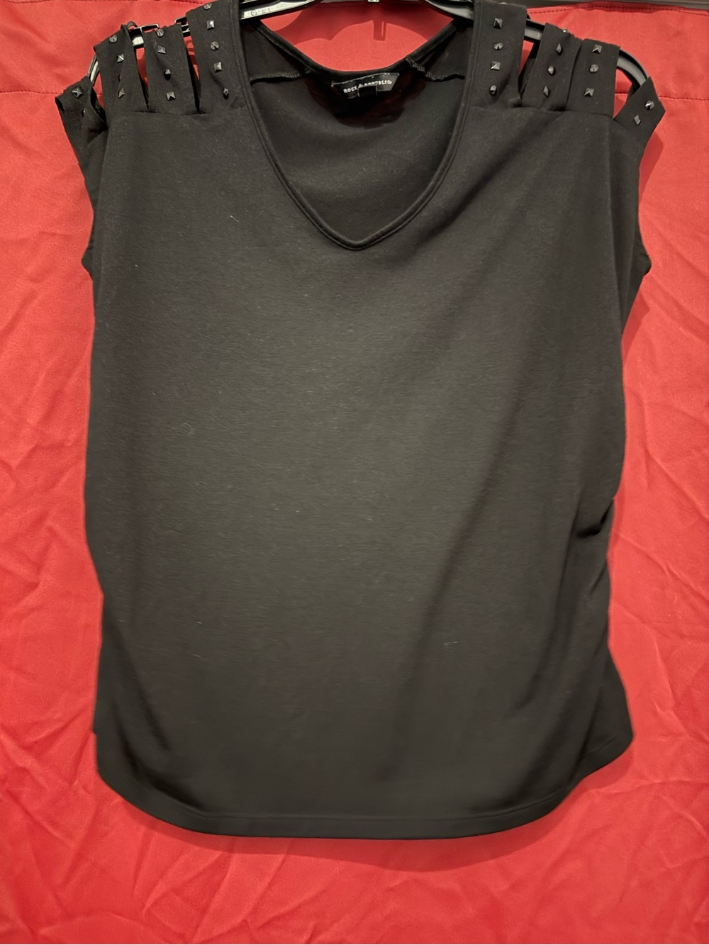 Rock & Republic Black Stud-Shoulder Sleeveless Tank
